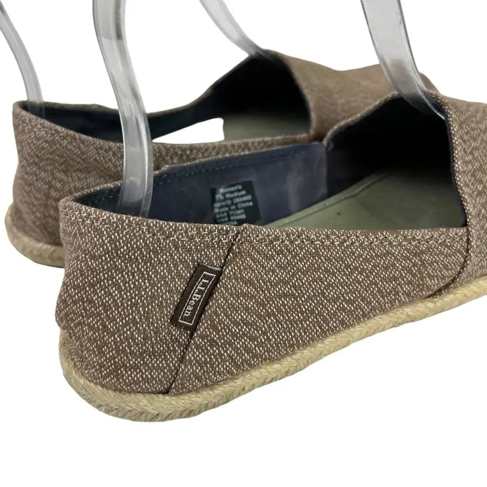 L.L. BEAN Brown Tan Slip On Espadrille Flats Loafers Casual Canvas Shoes sz 7.5